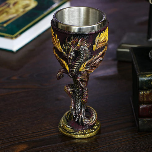 Medieval Flame Dragon Wine Goblet - Fantasy dungeons and dragons Wine Chalice